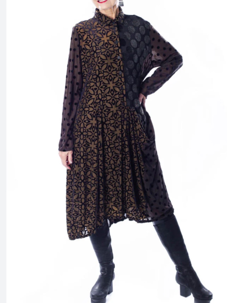 Alembica Size 5 High Low Mixed-Print Long Sleeve Oversized Woman's Midi Dress